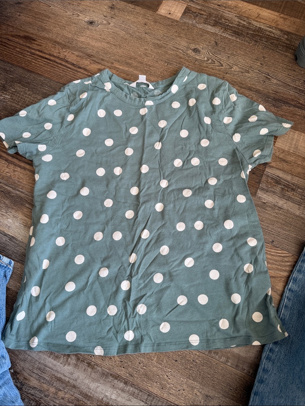 LC Lauren Conrad sage green and ivory polka dot tshirt size women’s large cotton